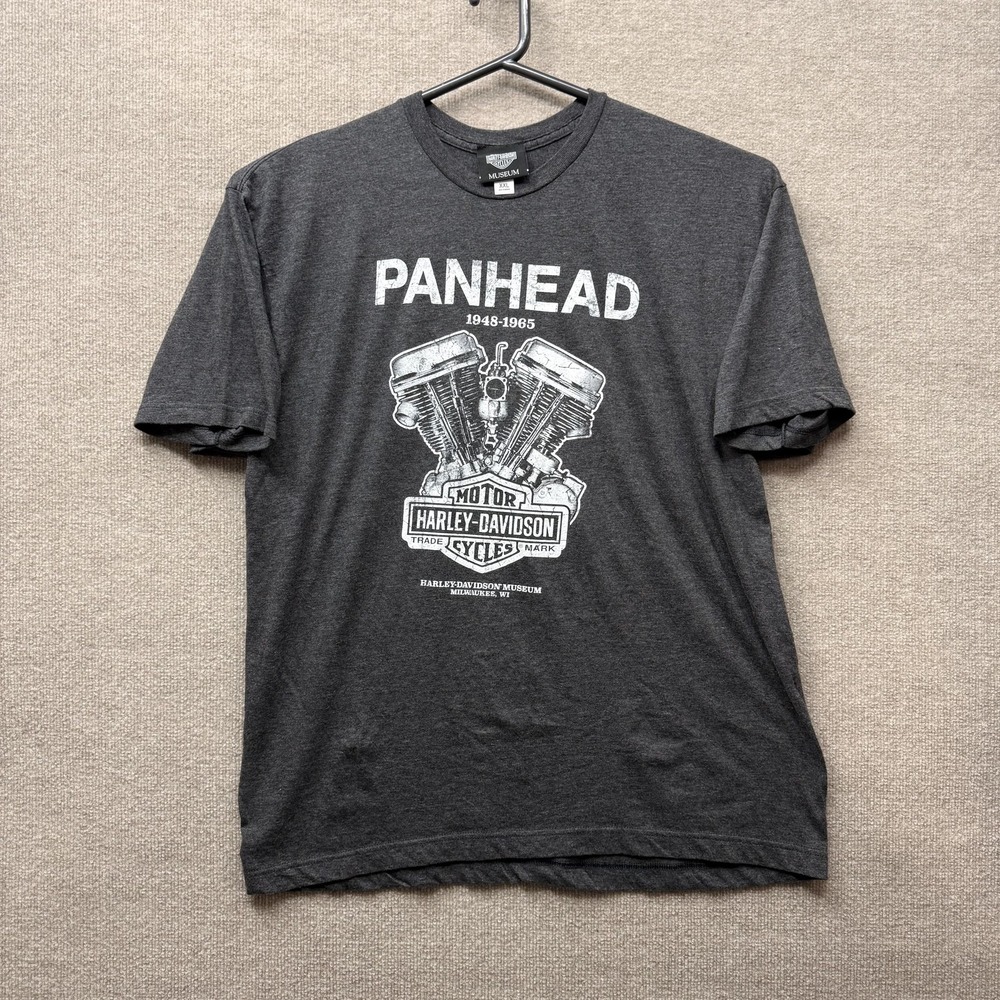 Harley-Davidson Museum Shirt Mens 2XL Gray Panhead Motorcycle Graphic Tee